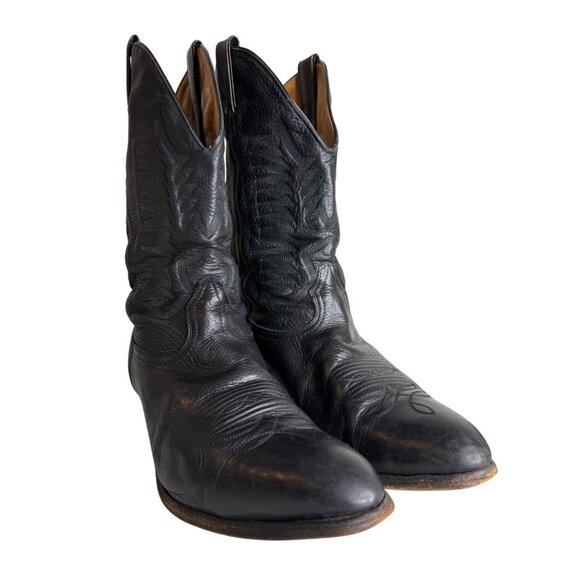 Vintage Boulet Mens Black Leather Western Cowboy Boots 11 - Picture 2 of 9